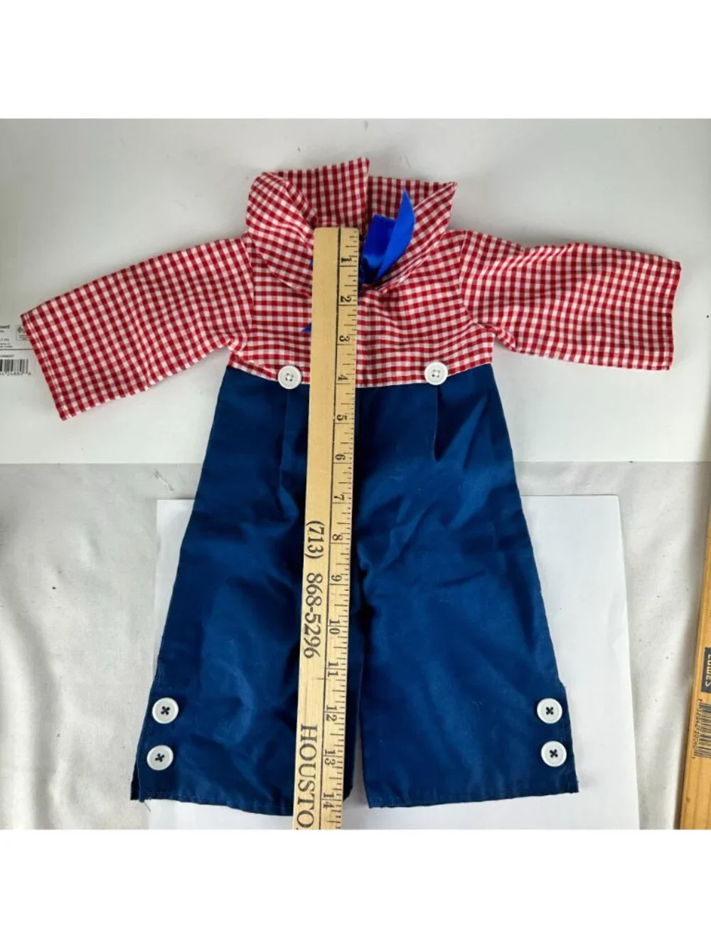 Handmade Red & Blue Gingham Romper Outfit For Raggedy Andy Doll Clothes